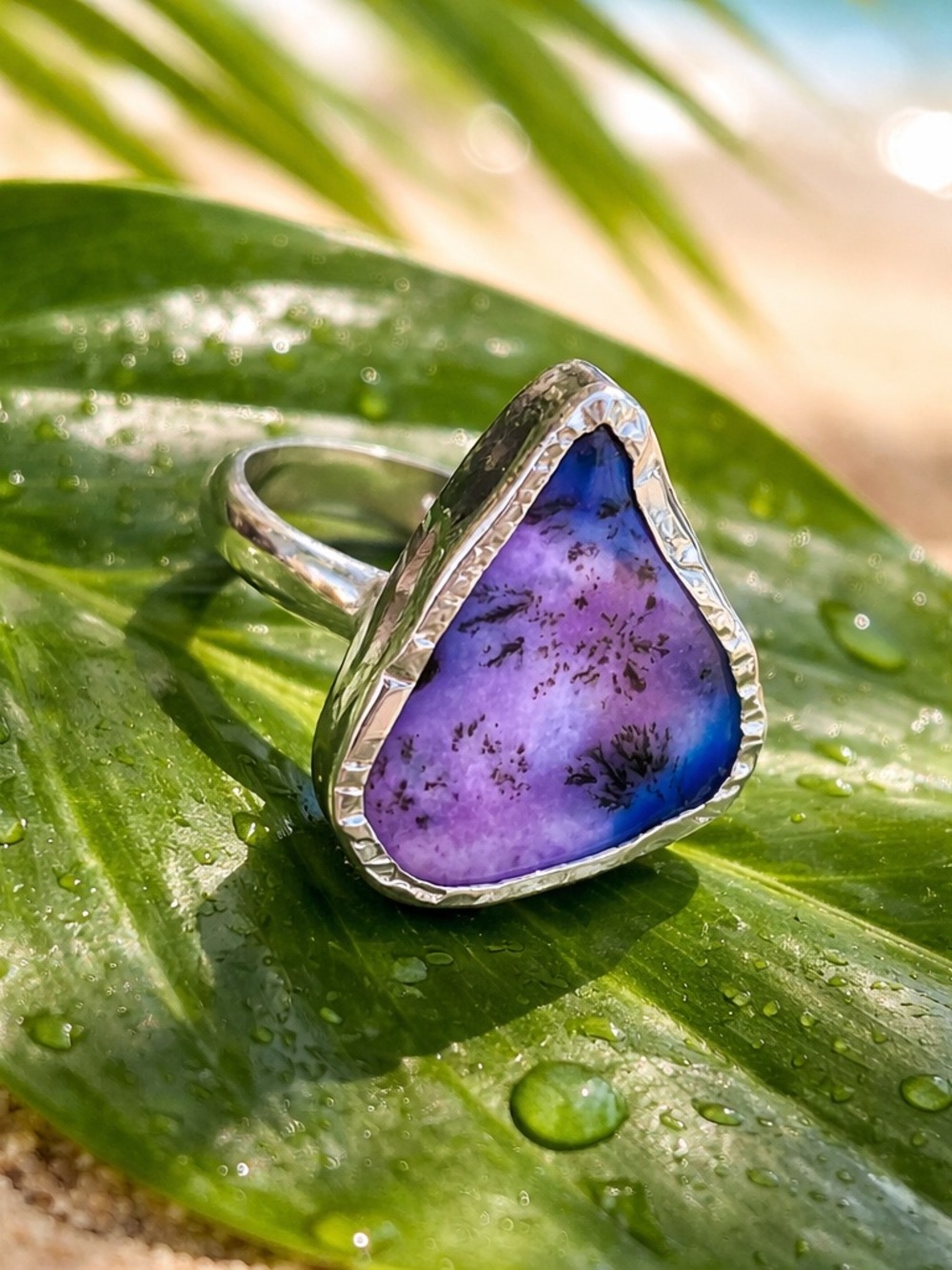 Purple Dendritic Opal Ring